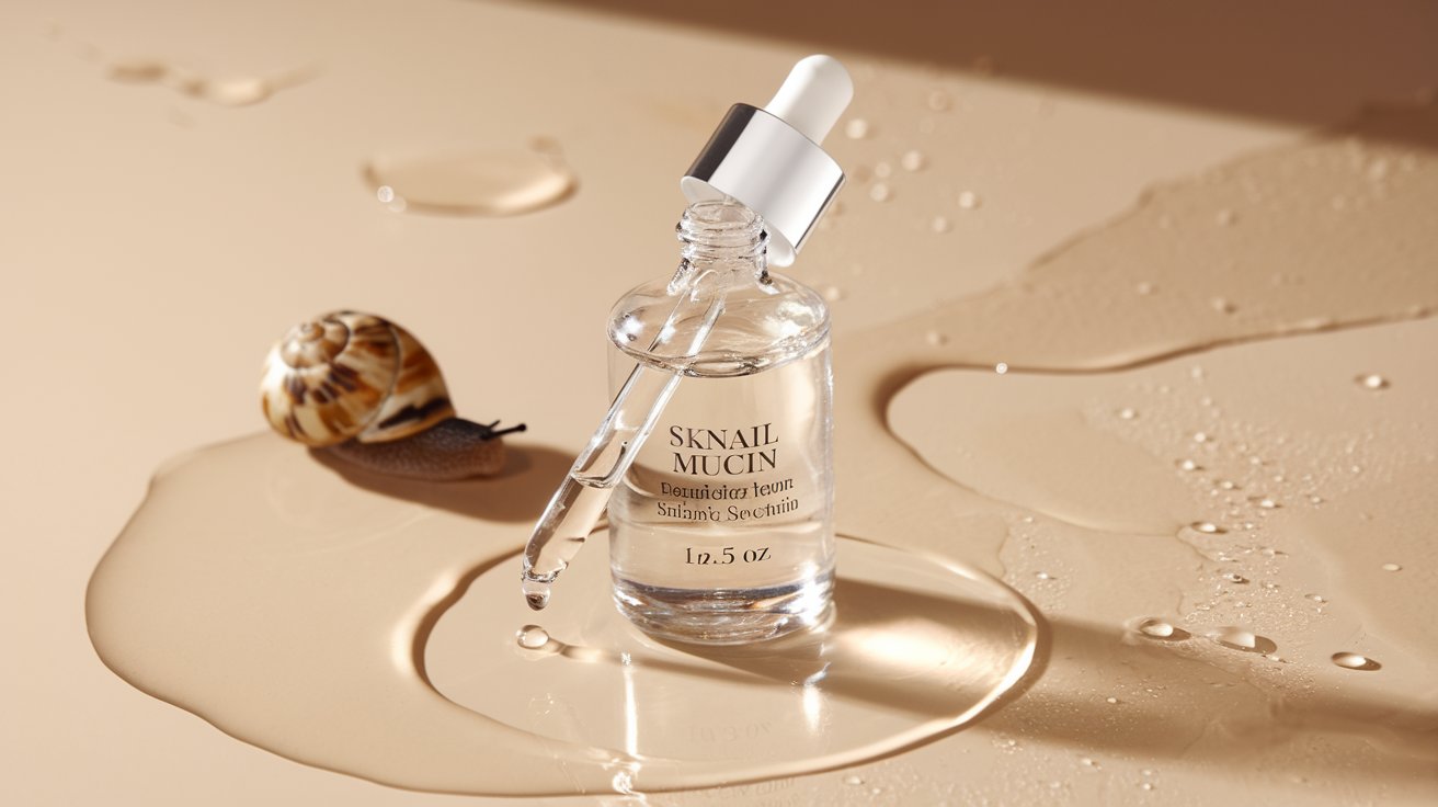 Skincare serum bottle and hydrating gel texture